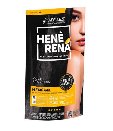 Imagem de Hene em Gel Rená Preto Natural (Preto Medio) 03x180gr Alisa, tinge e Da Brilho Embelleze