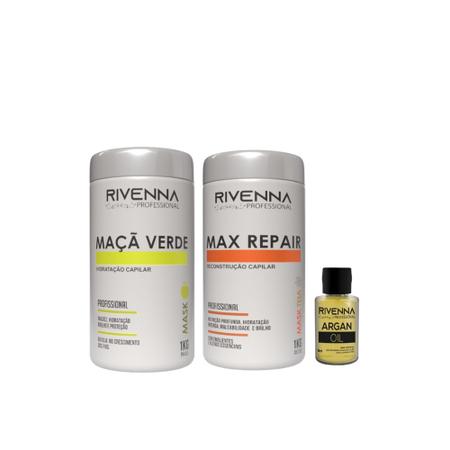 Imagem de Hidratação de Maçã Verde 1kg + Reconstrução Efeito teia Max Repair 1kg + Óleo de Argan 9 ml