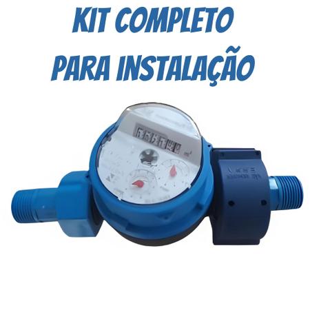 Imagem de Hidrômetro Medidor Relógio Agua  Kit De Conexões Unijato 3/4 Dn20 Qn1,5 Padrão Sabesp Sanasa Cedae