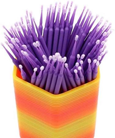 Imagem de Hillento 400 PCS Swabs de algodão descartável, extensão de cílios tatuagem descartável pincéis de maquiagem cotonetes de algodão vara com alça de plástico, roxo