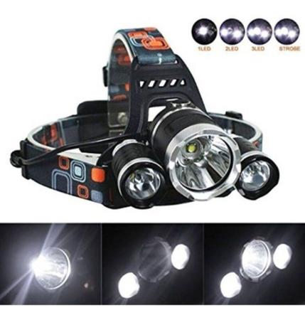 Imagem de Holofote lanterna de cabeça Recarregável Bivolt 4 modos de Iluminação, Camping Ciclismo - T6 CREE