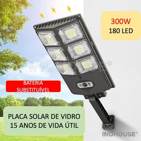 Imagem de Holofote Solar Refletor Poste 300w Luminaria Autonoma Controle remoto Preta IP65