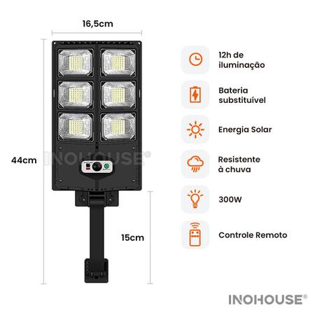 Imagem de Holofote Solar Refletor Poste 300w Luminaria Autonoma Controle remoto Preta IP65