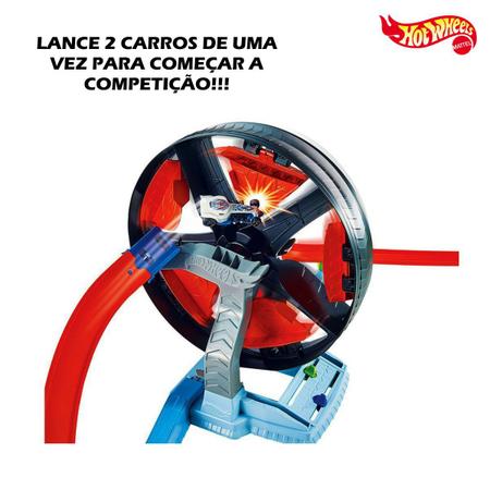 Kit Hot Wheels Com Pista Competiçao Giratoria + 10 Carrinhos Hot