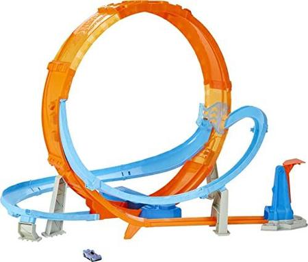 Imagem de Hot Wheels Massive Loop Mayhem Track Set com enorme 28 polegadas de altura track loop Slam Launcher, Caixa de Bateria & 1 Hot Wheels 1:64 Carro em escala, projetado para jogo multi-carro, presente para crianças de 5 anos de idade e up