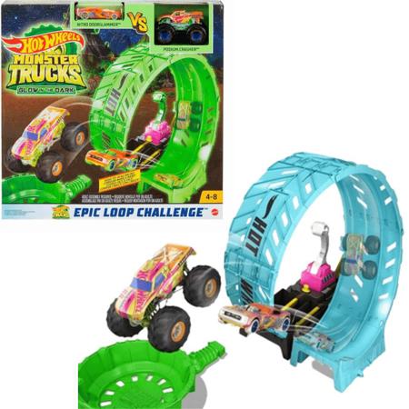 Pista Hot Wheels Monster Trucks Loop Brilha Escuro HBN02 - Fabrica da  Alegria