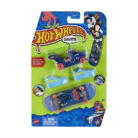 Skate De Dedo Hot Wheels C/ Tenis E Carrinho