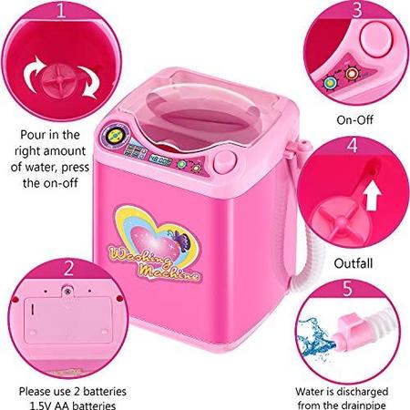 Imagem de Hsei Mini Maquiagem Pincel Limpador Dispositivo Plástico Elétrico Máquina de Lavar Automática Esponja Brinquedo de Limpeza para Meninas Senhoras