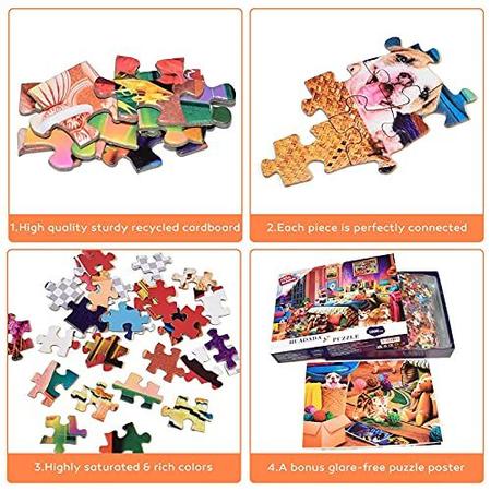 HUADADA Jigsaw Puzzles 1000 Peças - Animais travessos - Quebra
