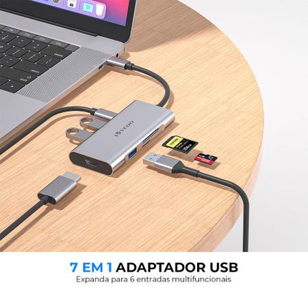 Imagem de Hub Adaptador 7 Em 1 Com Usb 3.0 5 Gbps Usb-c Hdmi Cartão Sd Micro Notebook Tablet Smartphone