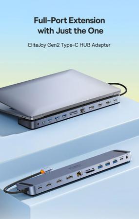 Imagem de HUB USB-C 12 em 1 Elitejoy Gen2 HDMI Display Port RJ45