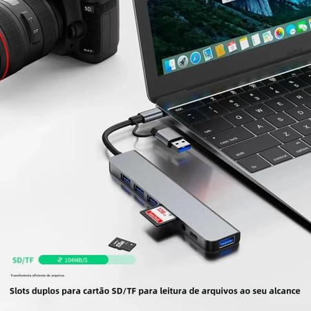 Imagem de Hub Usb C 8 Em 2 Divisor Com 4 Portas Usb 1 Usbc Tf Leitor De Cartão Sd Saída De Áudio Para Macbook