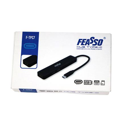Imagem de Hub USB Type C para HDMI 4k Adaptador USB 2.0 e 3.0 Cartão Micro SD e SD para Samsung DEX PC Notebook Feasso F-TPC7