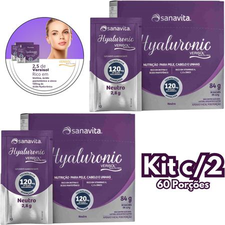 Imagem de Hyaluronic Verisol Sanavita - Kit 2x Colágeno com Ácido Hialurônico Vitaminas e Minerais - 60 Sachês