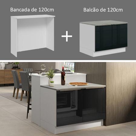 Imagem de Ilha de Cozinha com Bancada e Balcão 120 cm Branco/Preto Lux Madesa