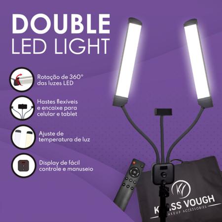 Imagem de Iluminador Double Led Light Klass Vough Hastes Duplas Flexíveis Ajustáveis 360º Com Tripé