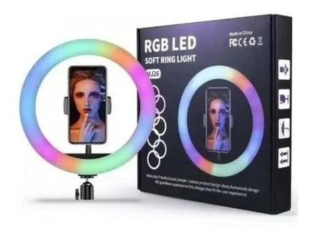 Imagem de Iluminador Ring Light 8 Polegadas 20cm Colorido RGBTripé De Mesa e Suporte para Celular Youtuber