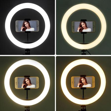 Imagem de Iluminador Ring Light Luz Led Profissional Completo 26cm Selfie Makeup Gravar Vídeo + Tripé 2,10m Hing Suporte Celular