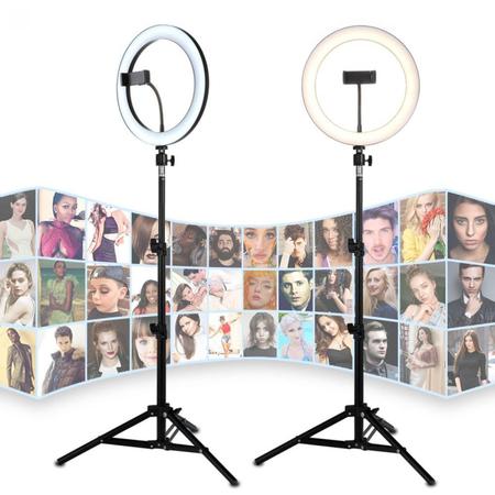 Imagem de Iluminador Ring Light Luz Led Profissional Completo 26cm Selfie Makeup Gravar Vídeo + Tripé 2,10m Hing Suporte Celular