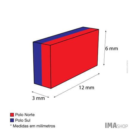 Imagem de Ímã Neodímio N35 Bloco 12x6x3 mm Força Aprox. 1,5 kg - 50 unidades