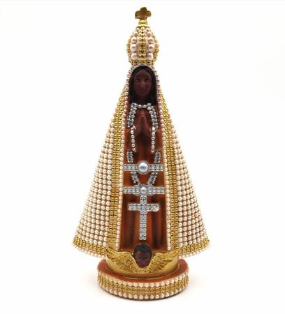 Imagem de Imagem nossa senhora aparecida com perolas branca 20 cm