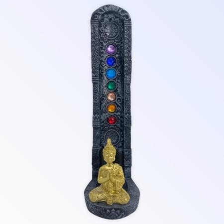 Imagem de Incensário indiano cinza 7 chakras buda dourado 47161 vertical 22 cm em resina