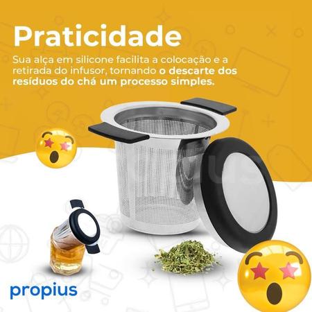 Imagem de Infusor Chá Em Aço Inoxidável Tipo Cesta Alça Tea Grande