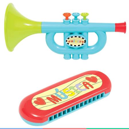 Imagem de Instrumentos Musicais de Brinquedo Minha Primeira Bandinha Trompete Gaita Percussão Multikids Baby