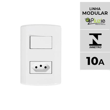 Imagem de Interruptor 1 Tecla Simples + Tomada 10A 250V Pluzi Modular branca com placa