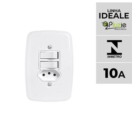 Imagem de Interruptor 2 Teclas Simples + Tomada 10A Ideale Pluzie 4x2 branca