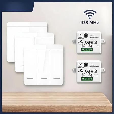 Imagem de Interruptor de Luz RF433MHz - Controle Remoto Sem Fio 1/2/3 Gangues