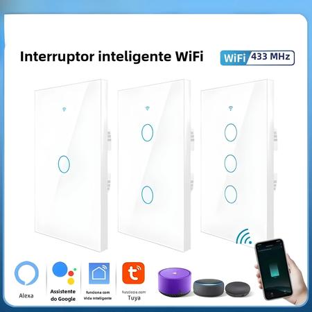 Imagem de Interruptor de Luz Wi-Fi Inteligente (EUA/120V) - Painel de Toque 1/2/3 Gangues - Compatível com Alexa e Google Home