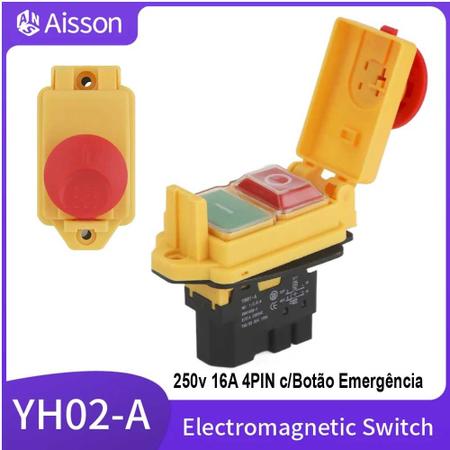 Imagem de Interruptor Eletromagnético Yh02-A 250v 16A 4PIN Botão Emerg