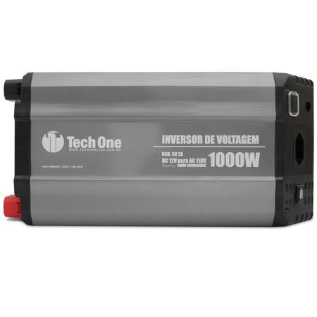 Imagem de Inversor de Voltagem Tech One 1000W 12V para 110V com USB Conversor de Potência Onda Senoidal Pura