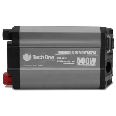 Imagem de Inversor de Voltagem Tech One 500W 12V para 110V com USB Transformador Conversor de Potência