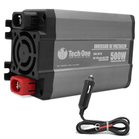 Imagem de Inversor de Voltagem Tech One 500W 12V para 110V com USB Transformador Conversor de Potência