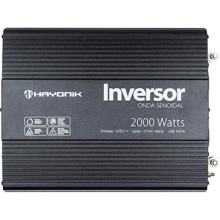 Imagem de Inversor e Conversor de Tensão Onda Senoidal Hayonik 12V para 110V 2000W 12VDC/127V USB SENOID PW 67215