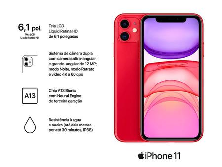 Imagem de iPhone 11 Apple 64GB (PRODUCT)RED 6,1” 12MP iOS