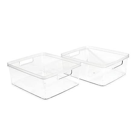 Imagem de Isaac Jacobs 2-Pack Grandes Caixas de Armazenamento Transparente (11,5 "L x 14" W x 5,5 "H) w / Alças de Recorte, Organizador de Plástico para Casa, Escritório, Cozinha, Geladeira / Freezer, Banheiro, BPA Free, Alimentos Seguros (2-Pack, Grande)