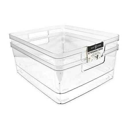 Imagem de Isaac Jacobs 2-Pack Grandes Caixas de Armazenamento Transparente (11,5 "L x 14" W x 5,5 "H) w / Alças de Recorte, Organizador de Plástico para Casa, Escritório, Cozinha, Geladeira / Freezer, Banheiro, BPA Free, Alimentos Seguros (2-Pack, Grande)