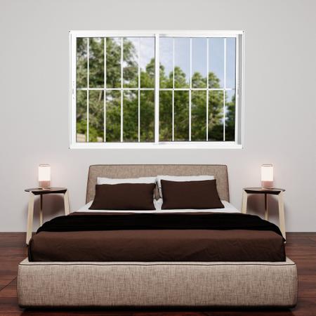 Imagem de Janela de Alumínio de Correr 100x120cm 2 Folhas com Grade e Vidro Liso Linha Soft MGM Branco