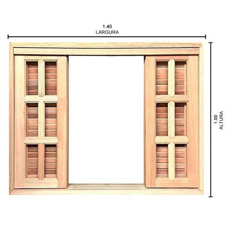 Janela de Madeira Veneziana de Correr Reto Padrão Cedro Esquadrias
