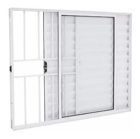 Imagem de janela quarto veneziana de alumínio branco 100x150 3fls c/grade L.18 MODULAR