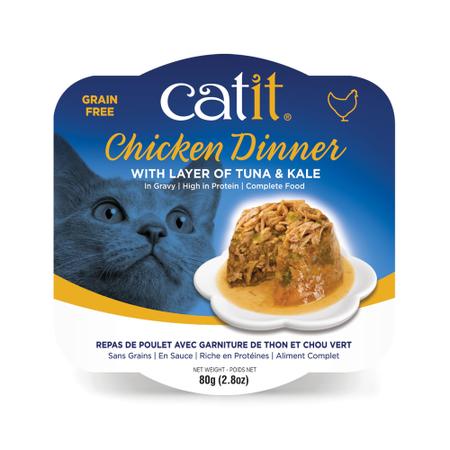 Imagem de Jantar de frango Catit com comida úmida para gatos com atum e couve 85g