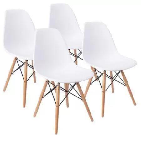 Imagem de Jantar Mesa Eiffel 90cm Eames Branca com 4 Cadeiras Eiffel Branca