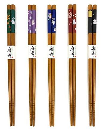 Imagem de JapanBargain 3645, Bamboo Chopsticks Reutilizável japonês chinês coreano Chop Sticks Hair Sticks 5 par de presentes conjunto máquina de lavar louça cofre, 9 polegadas, coelho / natural