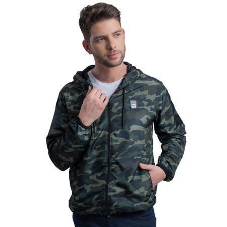 Imagem de Jaqueta Casaco Corta Vento Forrada Com Capuz Masculina Camuflado Preto e Verde Bolso Com Zíper