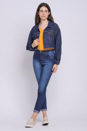 Jaqueta Curta Feminina Jeans Premium Delav Polo Wear Jeans Escuro