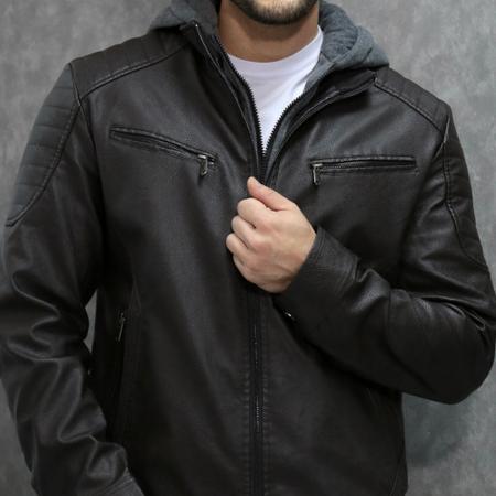 Jaqueta de couro com capuz deals moletom feminina