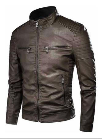 Jaqueta couro com store capuz masculina